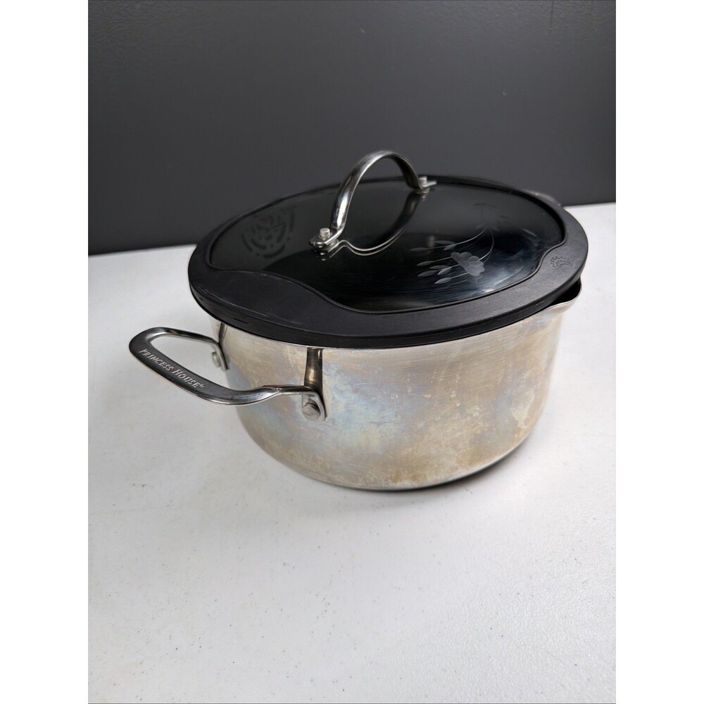 Princess House 5qt Round Straining Pot Casserole W/ Silicone Etched Glass Lid